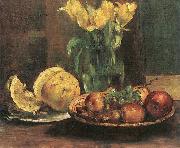 Lovis Corinth Stillleben mit gelben Tulpen, apfeln und Grapefruit oil on canvas